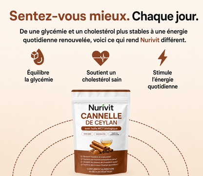 Cannelle de Ceylan 7200 mg Équivalent avec Huile MCT