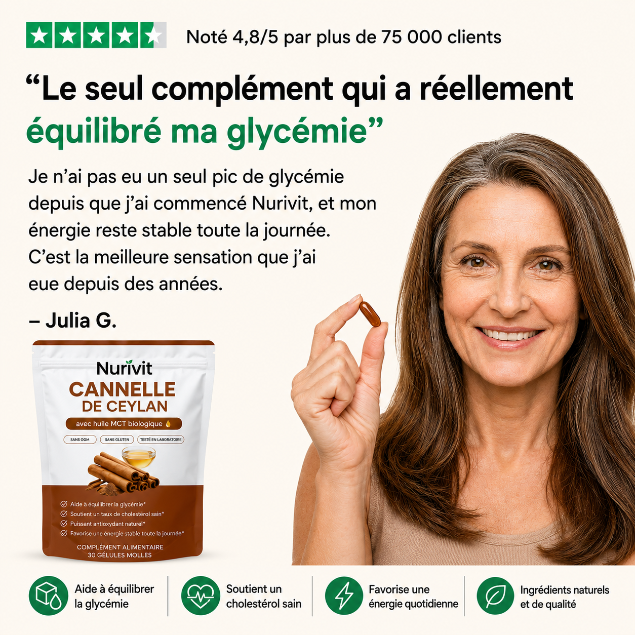 Cannelle de Ceylan 7200 mg Équivalent avec Huile MCT