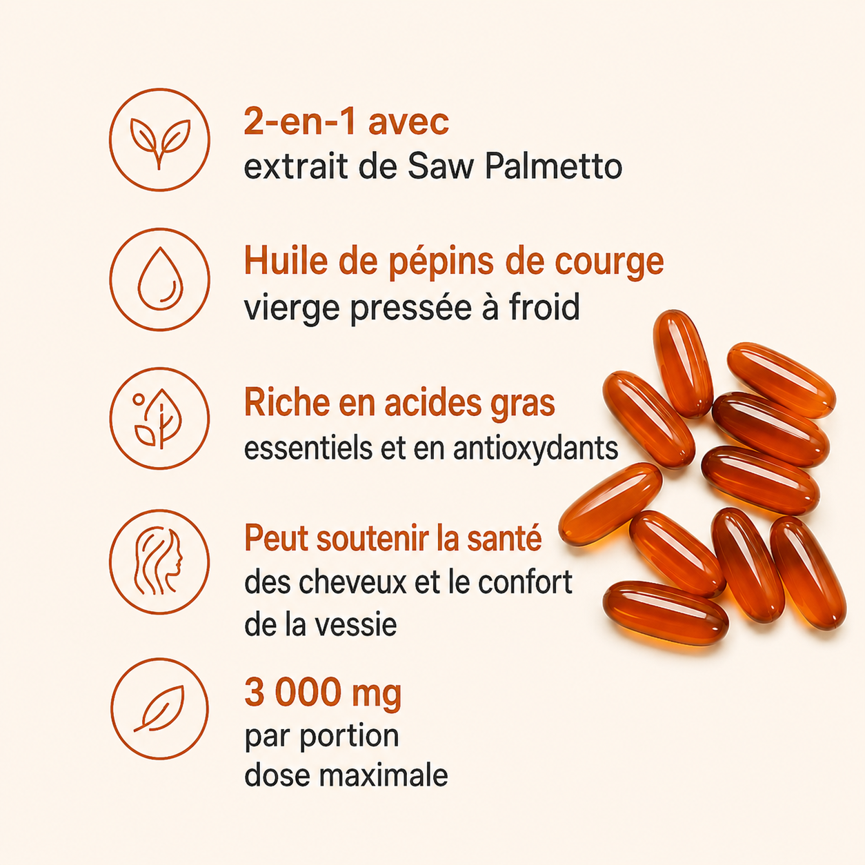 Nurivit Gélules d'Huile de Graines de Courge – Contribuent naturellement à renforcer la santé des reins et le confort de la vessie de l'intérieur.
