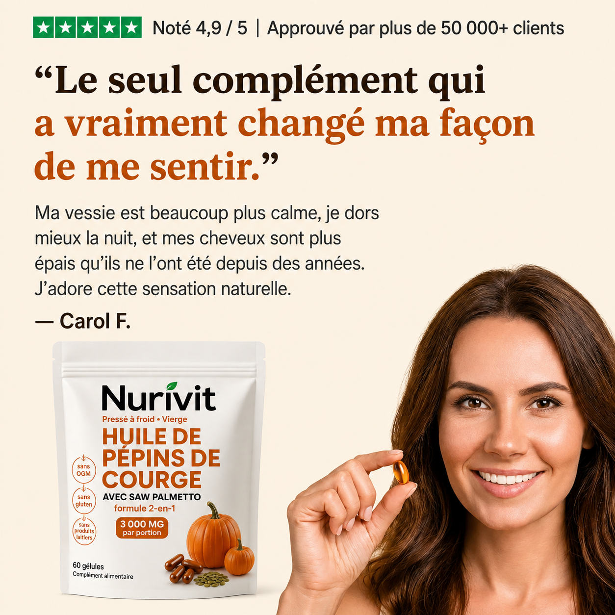 Nurivit Gélules d'Huile de Graines de Courge – Contribuent naturellement à renforcer la santé des reins et le confort de la vessie de l'intérieur.