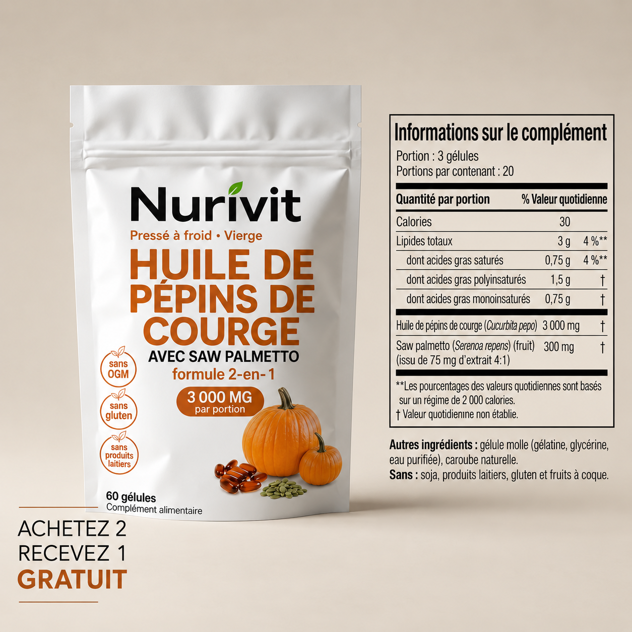 Capsules d'huile de pépins de courge de qualité supérieure