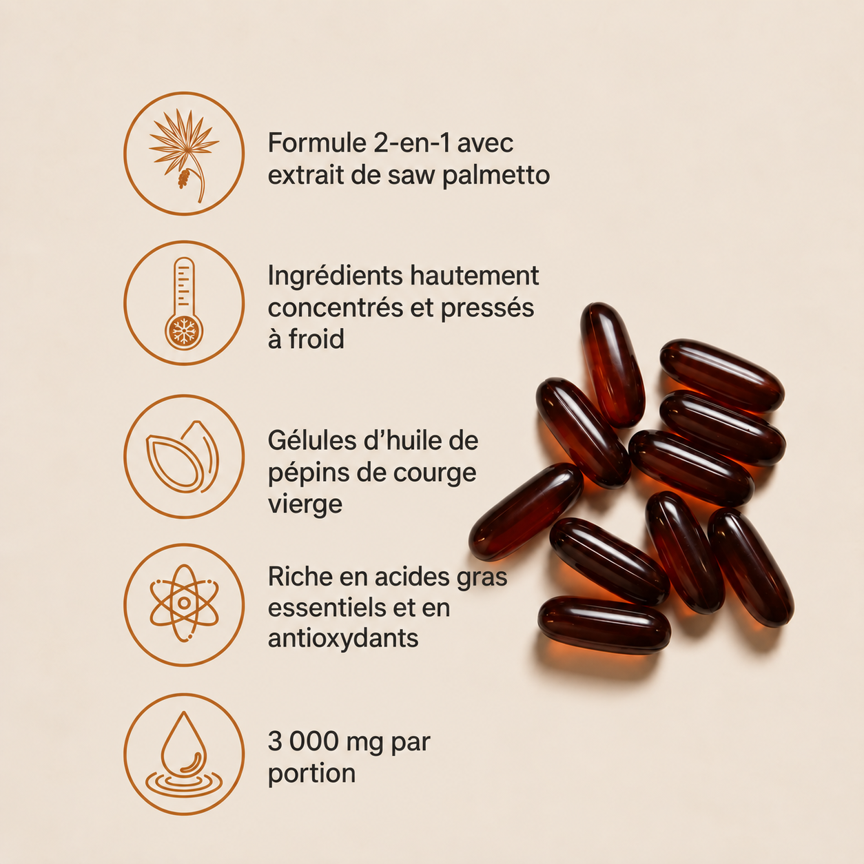 Capsules d'huile de pépins de courge de qualité supérieure