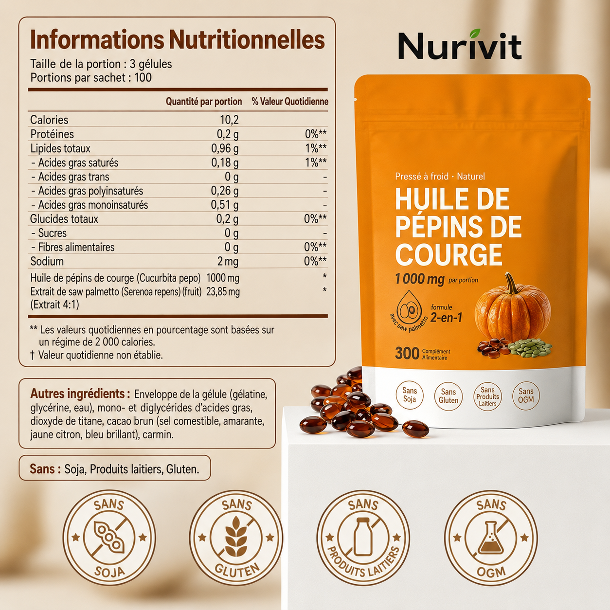 Nurivit Huile de Pépins de Courge + Saw Palmetto