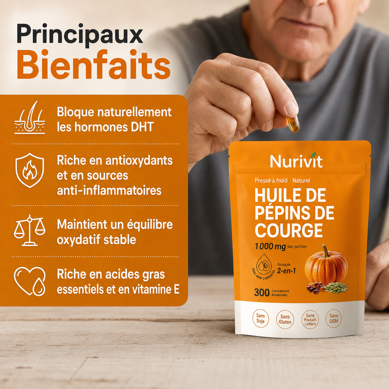 Nurivit Huile de Pépins de Courge + Saw Palmetto