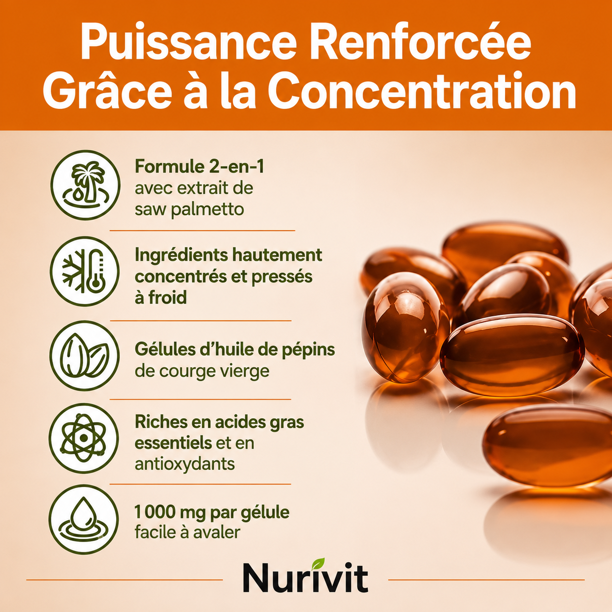 Nurivit Huile de Pépins de Courge + Saw Palmetto