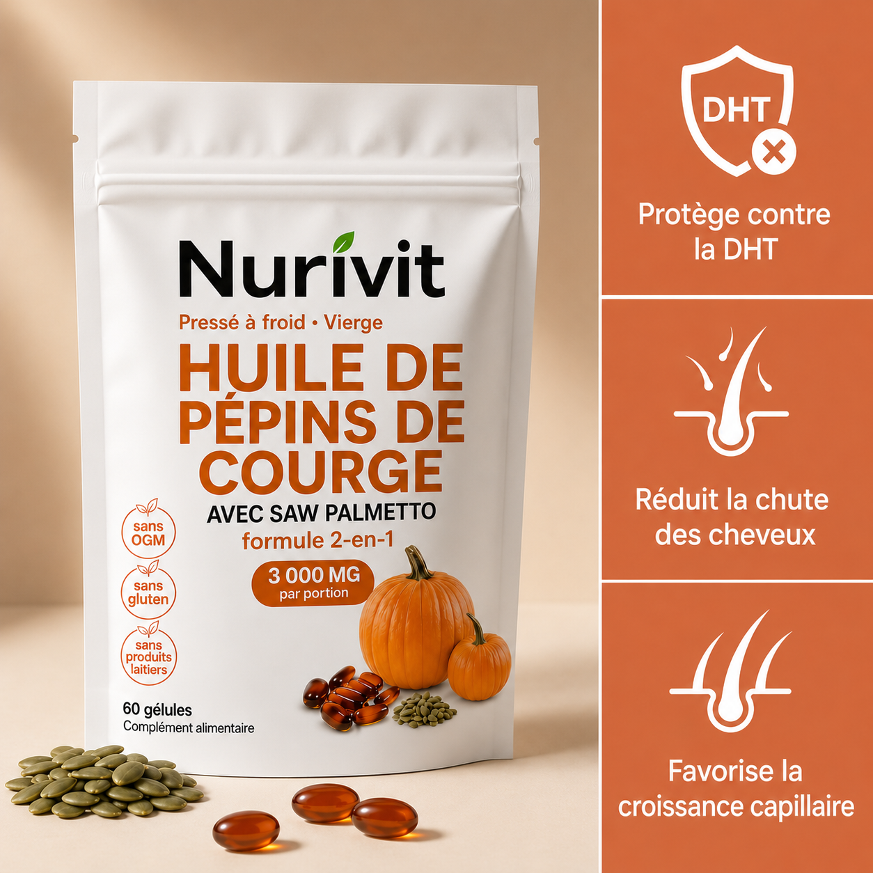 Nurivit™ : Capsules Anti-Chute DHT — Protection Double Action Cheveux