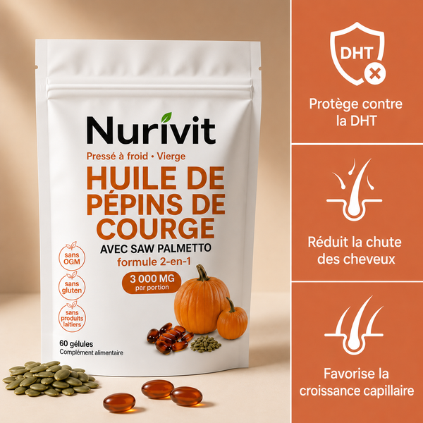 Nurivit™ : Capsules Anti-Chute DHT — Protection Double Action Cheveux