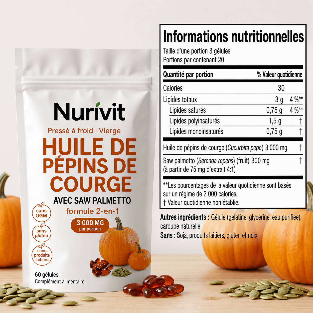 Nurivit : Capsules premium à l’huile de pépins de courge