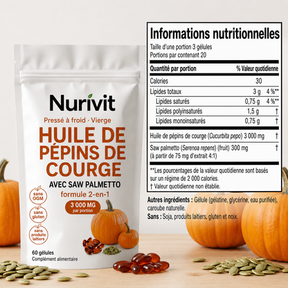 Nurivit™ Reins & Vessie – Huile de Pépins de Courge Premium
