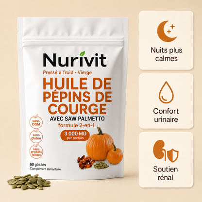 Nurivit™ Reins & Vessie – Huile de Pépins de Courge Premium
